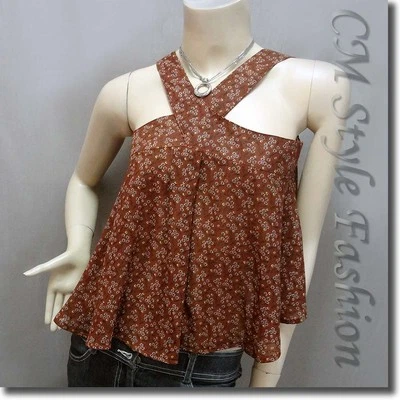 Linda Blusa Floral Babydoll Columpio Camisola Top Fondo Marrón S Foto 1 de 4