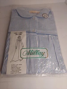 NEW VTG Millay Ladies Flannel Long Night Sleep Gown Blue White Stripe Cotton 34 - Picture 1 of 7