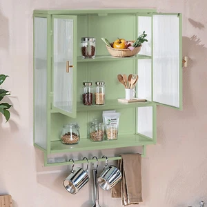 23.62"Glass Doors Modern Two-door Wall Cabinet with Featuring Two-tier Enclosed - Picture 1 of 10