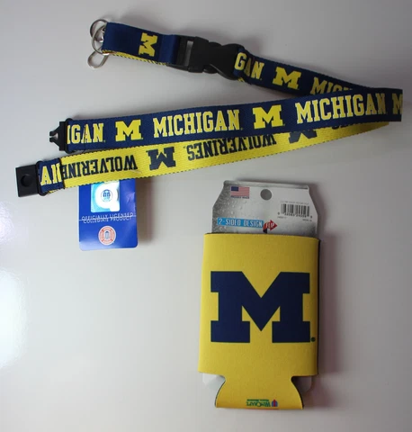 Michigan Wolverines NCAA Gift Set Safety Lanyard + Classic Can Cooler Coozie Cover