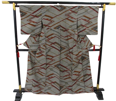 Kimono japonais vintage soie gris yuki Tsumugi cher hauteur 62,59 pouces - Photo 1/4