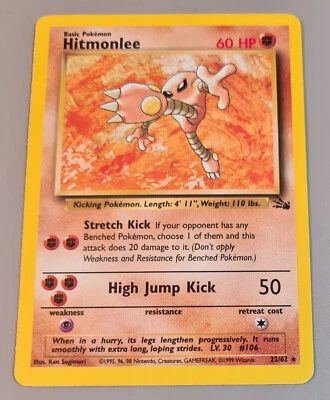 Hitmonlee # 22/62 Rare Karte Non Holo Fossil 2000 Pokemon N.Mint to Mint Vintage - Bild 1 von 3