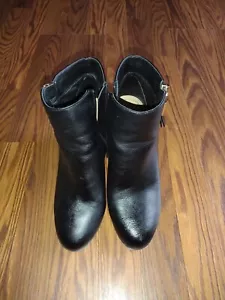 Womens Size 8 Apt 9 Black Boots Gold Zip Faux Wood Block Heel - Picture 1 of 8