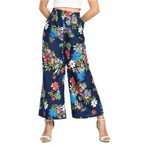 3-Piece Women's Soft Cotton Blended Loose Fit Wide Leg Palazzo Printed Pants - Picture 1 of 17