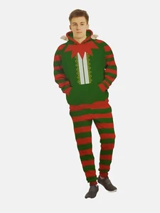 NWT Ugly Sweater Christmas Mens Buddy Elf Velour Hoodie Sweatsuit Tracksuit Sz L - Picture 1 of 13