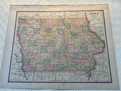 "Mapa original de Iowa de 1889 del incomparable Atlas del mundo de Cram 11,5"" X 15,5" Foto 1 de 4