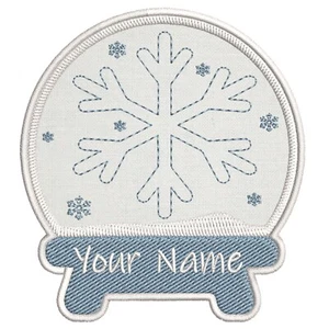 Christmas Snow Globe Patch Iron On Applique Embroidered Name Tag Snowflake - Picture 1 of 21