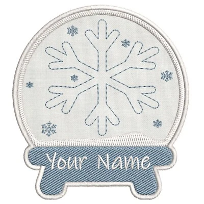 Christmas Snow Globe Patch Iron On Applique Embroidered Name Tag Snowflake - Image 1 of 4