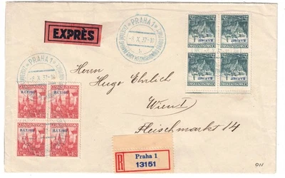 1937 Checoslovaquia Scott 236-8 Oficina Internacional del Trabajo Cubierta sobreimpresa Foto 1 de 2