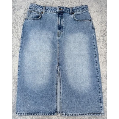 Falda Lápiz H&M Azul Denim Tiro Alto Midi Jean Algodón Hendidura Mujer Talla 8 Nueva con Etiquetas Foto 1 de 4