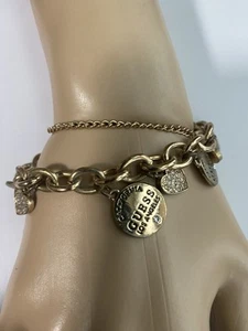 GUESS Los Angeles Bracelet Rhinestones Logo Gold Tone - Picture 1 of 7