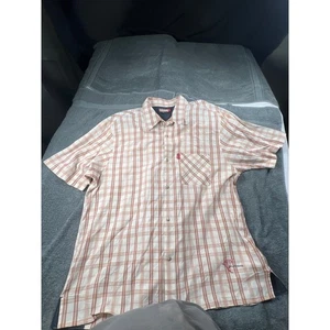 GUESS Mens XXL Plaid Short Sleeve Button Up Shirt Red Beige Casual Top - Picture 1 of 8