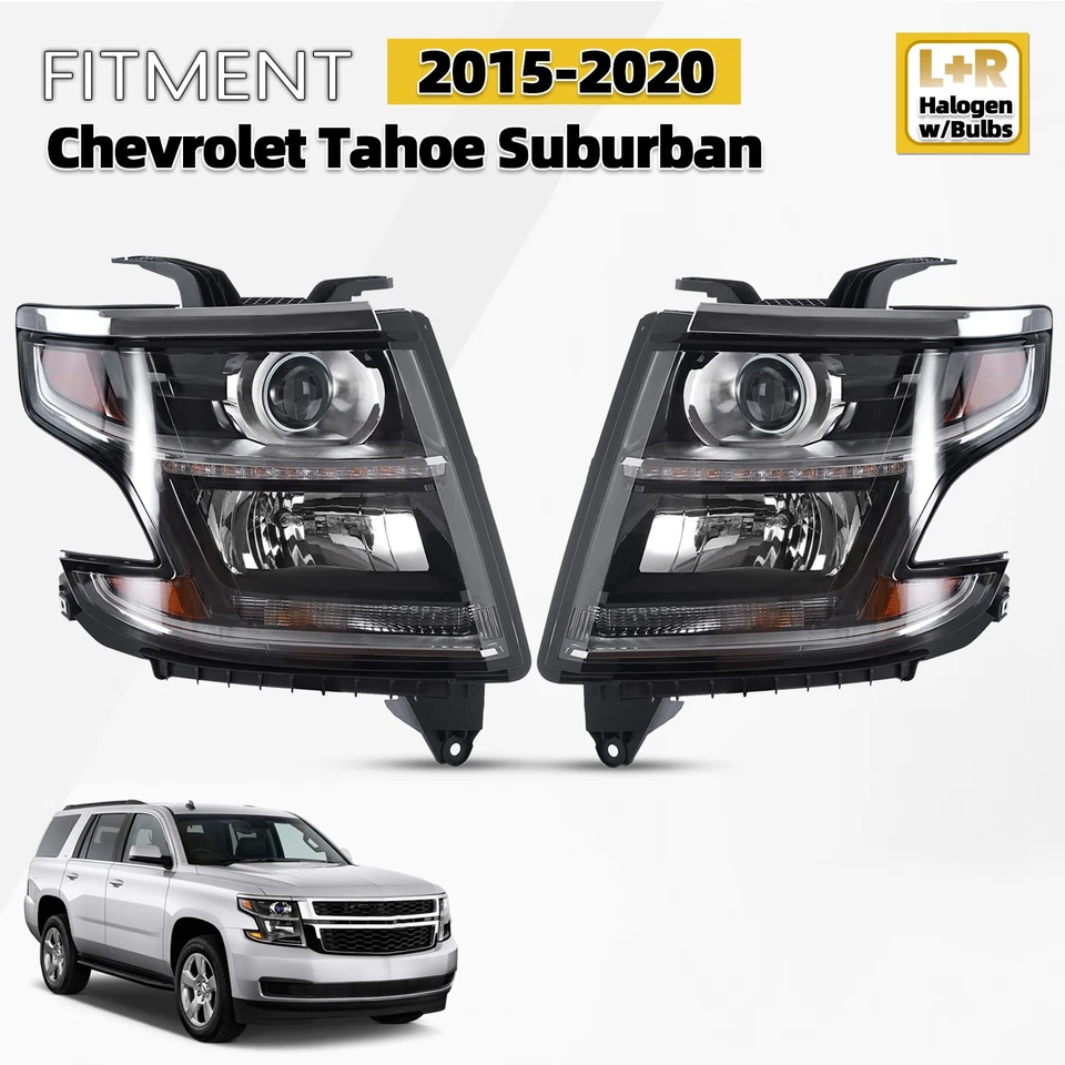 For 2015-2020 Chevy Tahoe Halogen Headlight Headlamp LT&RT Assy Composite Pair - Изображение 1 из 4