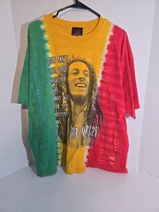 Vintage 90s BOB MARLEY Zion Rootswear TIE DYE Graphic Shirt REGGAE BAND RASTA XL - Picture 1 of 9
