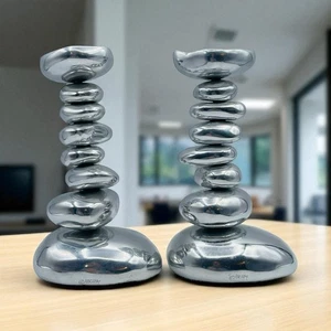 Michael Aram River Rock Pair of Candle Holders Sculpture 8"x4" Signed - Picture 1 of 12