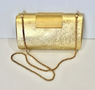 Antiga Clutch Dourada ITÁLIA - Bolsa de Noite Forrada de Veludo Amarelo Capa Dura - Imagem 1 de 4