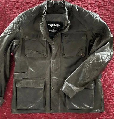 Chaqueta de cuero para motocicleta Triumph Beaufort con etiquetas XXL D30 blindada, con forro marrón Foto 1 de 4