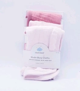 Cloud Island Muslin Burp Cloths 3 Pack Pink - Picture 1 of 2