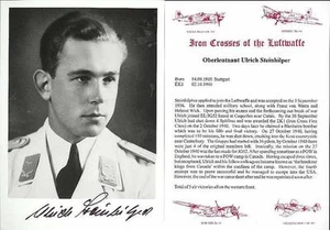 SPGL27 SEGUNDA GUERRA MUNDIAL foto alemana de la Luftwaffe firmada as STEINHILPER Cruz de Hierro - Imagen 1 de 1