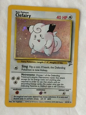 POKEMON CLEFAIRY HOLO BASE SET  6/130 HOLO SWIRL MINT NEVER PLAYED ACTUAL PICS - Image 1 of 4