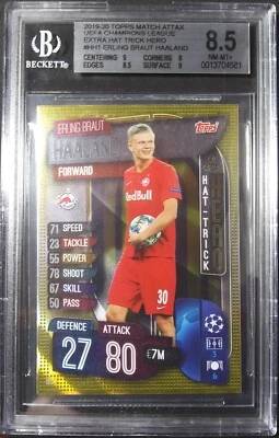 2019 Topps UCL Match Attax Hat-Trick Hero Rookies #HH1 Erling Haaland RC BGS 8.5 - Image 1 of 4