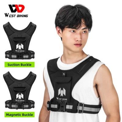WEST BIKING Reflective Running Vest Phone Water Bottle Bag Magnetic Cycling Vest - Image 1 of 4