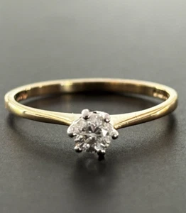 Vintage-Solitärring 9 kt 375 Gelbgold 0,30 kt Diamant, Größe N 1/2, US 7 - Bild 1 von 5