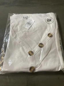 Paper Tee Womens 2x White Ribbed Vneck Shirt - Picture 1 of 4