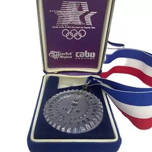 Waterford 1984 Los Angeles XXIII Olympic CRYSTAL MEDALLION 2" w/ Velour Case - Picture 1 of 4