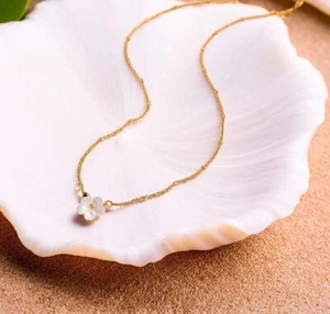 Flower Pearl Necklace with Plumeria & Cherry Blossom Petals, Shell Pearl Pendant - Picture 1 of 5
