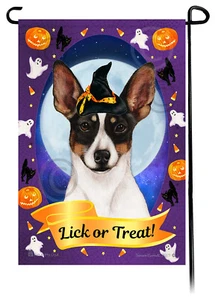 Halloween Garden Flag - Cropped Tri Rat Terrier - Picture 1 of 1