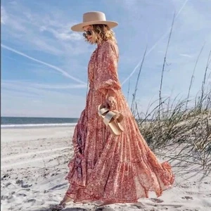 Free People Dress Size L AU 16-18 US 12-14 Feeling Groovy Long Sleeve Boho Maxi - Picture 1 of 13