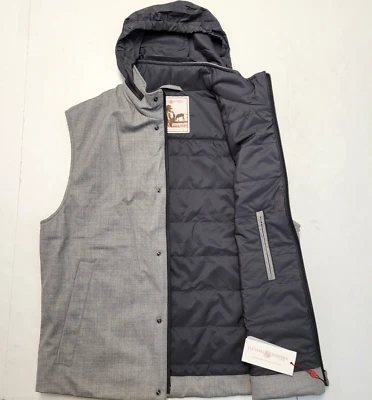 New $1450 LUCIANO BARBERA Full-Zip WOOL Vest Medium M EU 52 Padded Flannel GRAY - Image 1 of 4