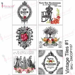 Hoja calcomanía Dress My Craft Transfer Me vintage azulejo #1 - A4 DMCDP1157 - Imagen 1 de 4