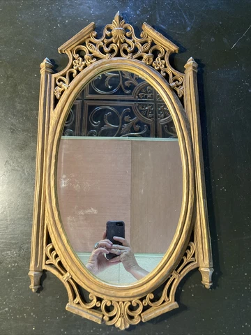 Vintage Ornate Gold Floral Syroco 70s Mirror Hollywood Regency 28”x14.5” Cover