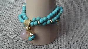 Pulsera de piedra con cuentas turquesa Bansri chapada en oro 18 quilates, nueva con etiquetas - Imagen 1 de 11
