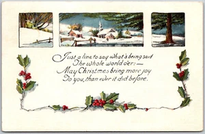 Christmas Postcard –  Church Holly Winter – Linen - Bild 1 von 2