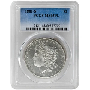 1881-S $1 Dollaro Morgan, PCGS MS65PL moneta rara - Foto 1 di 2