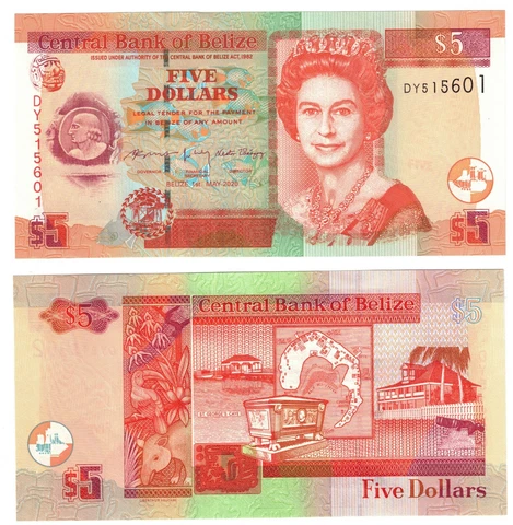 2020 Belize 5 Dollars P67  Banknote UNC Cover