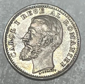 ROMANIA - Carol I - 50 Bani - 1900 - Km-23 - Small Silver Coin - AU/BU Slider! - Picture 1 of 2