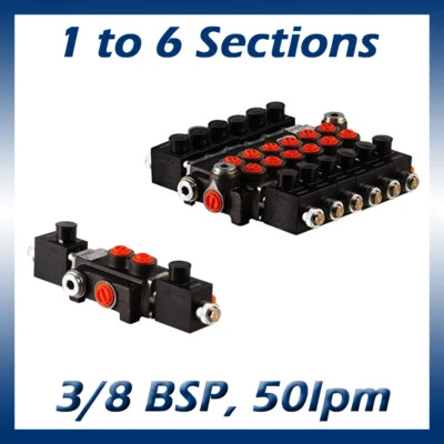 Hydraulic Solenoid Control Spool Valve, 3/8 / 1/2 BSP, 50lpm, 1-6 Bank, 12 / 24v - Image 1 of 4