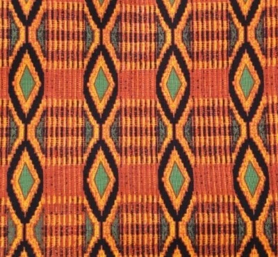 3 yd Orange Diamond Ikat Fabric Green Black World Tribal Style Cotton Springs  - Image 1 of 4
