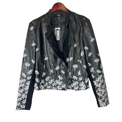 Yyigal 女式夹克黑色 XL 码素食人造皮革花卉印花 179 美元摩托车 — 第 1/4 张图片