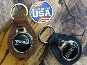 NEW RARE VINTAGE 1970s BLACK TOYOTA CAR Leather Key Chain Ring Fob NOS - Picture 1 of 6