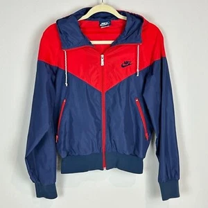 VTG Nike Red Blue Nylon Full Zip Hoodie Colorblock Jacket S - Picture 1 of 8