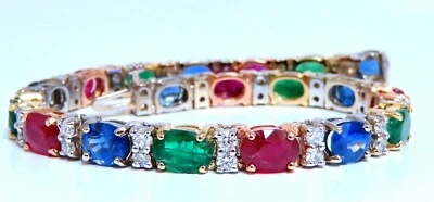 18.28ct natural ruby emerald sapphires diamond tennis bracelet 14kt gem line** - Image 1 of 4
