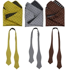 Men Tuxedo Bow Tie Pocket Square Set of 3 Self Tie Bowtie with Handkerchief F... - Picture 1 of 9