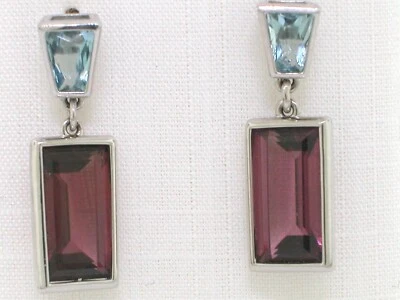 Paar Ohrhänger 750 Weißgold 18Kt  Ohrstecker 2 Rhodolithe und 2 Aquamarine - Bild 1 von 4