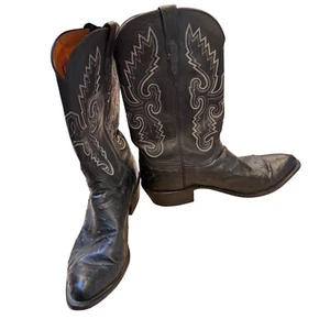 Lucchese 1883 Ostrich Full Quill Black Cowboy Boots Stitch Leather 11.5 Men EUC - Picture 1 of 24