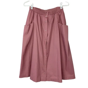 Vintage Russ Togs A-Line Mauve Elastic Waist Button Front Midi Skirt 24" Waist - Picture 1 of 4